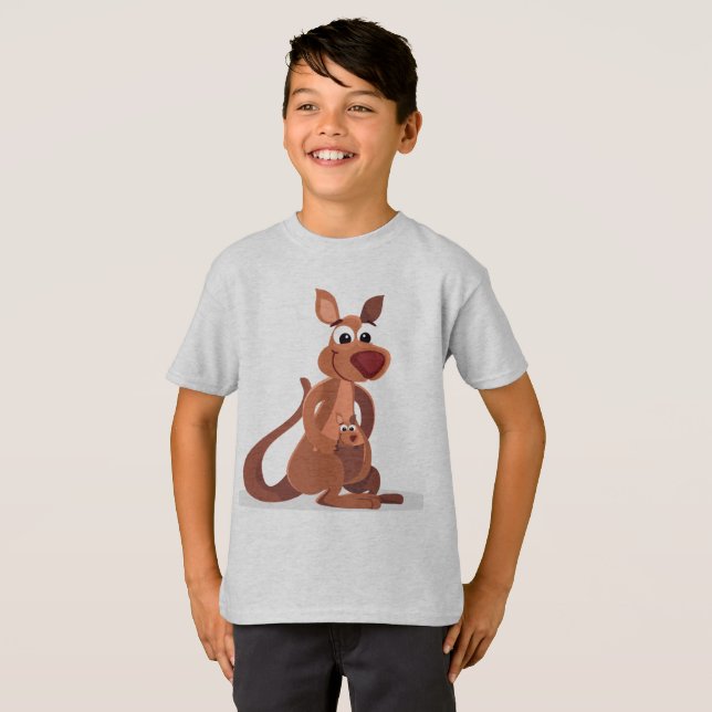 Cute animerad Kangaroo med baby T-Shirt (Hel framsida)