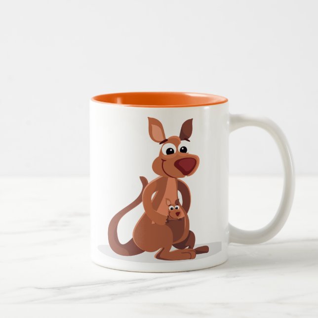 Cute animerad Kangaroo med baby Två-Tonad Mugg (Höger)