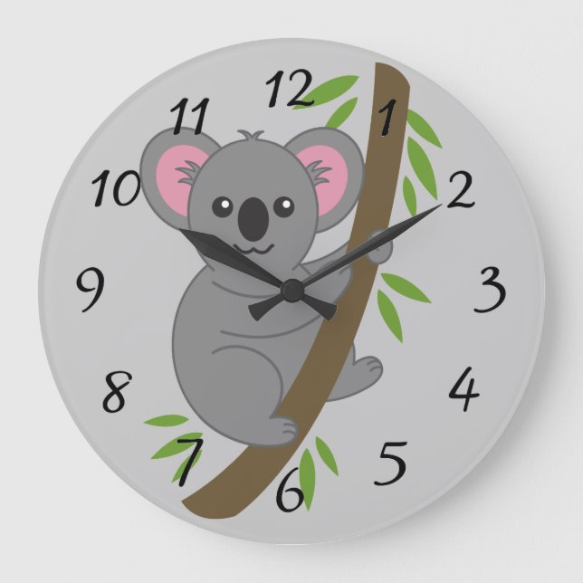 Cute Animerad koala Bear Stor Klocka (Framsida)