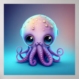 Cute Animerad Octopus Poster