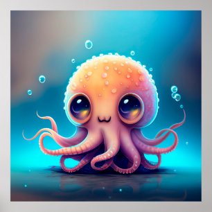 Cute Animerad Octopus Poster