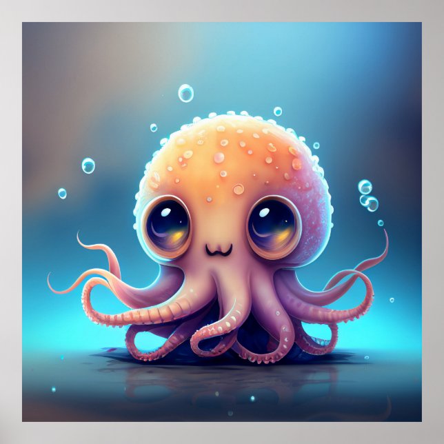 Cute Animerad Octopus Poster (Framsidan)