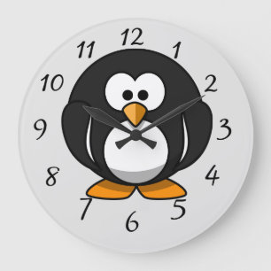 Cute animerad Penguin Stor Klocka