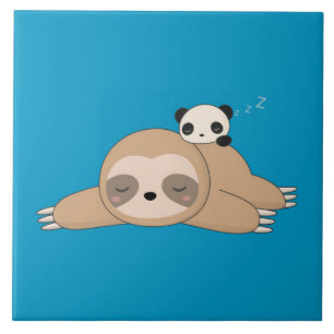 Cute animerad slarv med pandabjörn kakelplatta