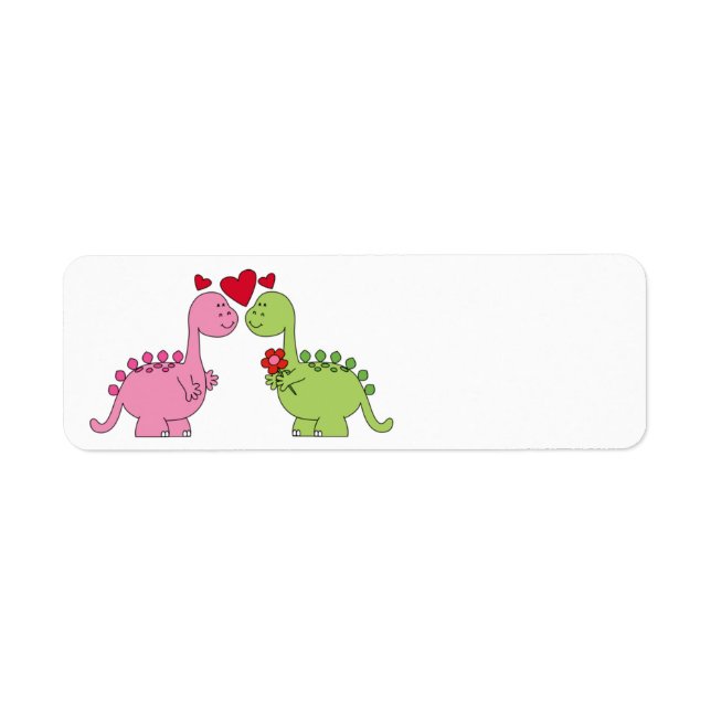 Cute animerad Valentine Day Dinosaurs Returadress Etikett (Framsidan)