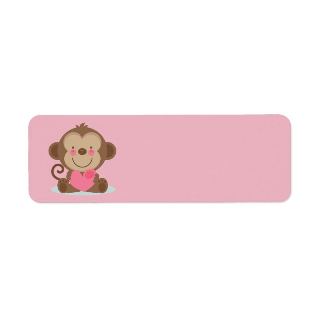 Cute Animerad Valentine Day Monkey Returadress Etikett (Framsidan)