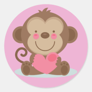 Cute Animerad Valentine Day Monkey Runt Klistermärke