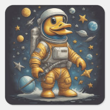 Cute Anka astronaut i rymden med planeter, roligt