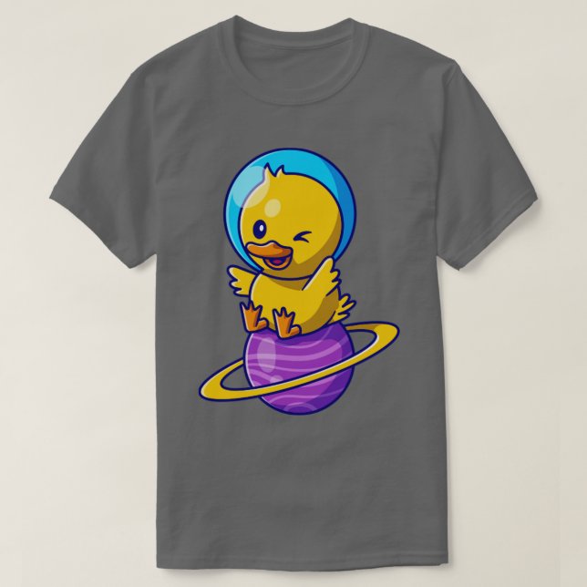 Cute Anka Astronaut Sitta på planetens Tecknad T Shirt (Design framsida)
