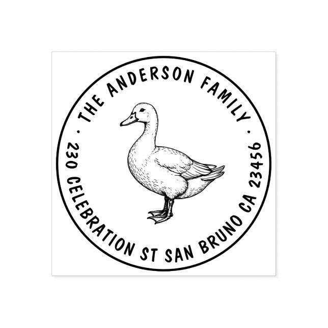 Cute Anka Family Namn Round-Returadress Stämpel (Tryck)