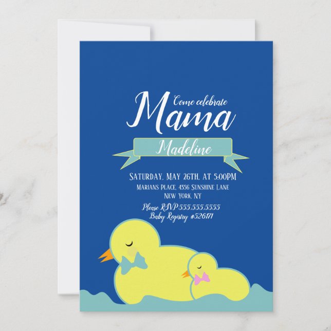 Cute Anka Gult Blue Rosa Baby Shower Inbjudningar (Framsida)