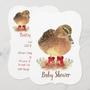 Cute Anka i Red Boots Baby Shower Inbjudningar