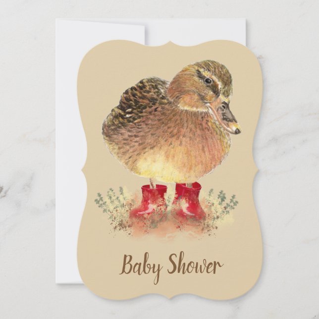 Cute Anka i Red Boots Baby Shower Inbjudningar (Framsida)