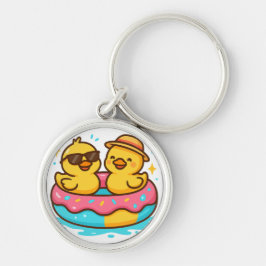 Cute Anka in Floatie - Lundare Sommarvibes T-Shirt Rund Silverfärgad Nyckelring