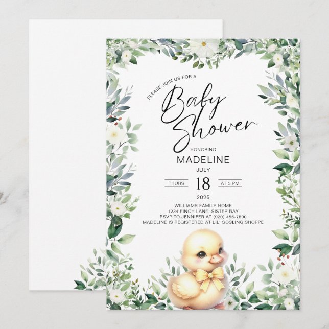 Cute Anka med Bow Baby Shower-inbjudan Inbjudningar (Fram/baksida)