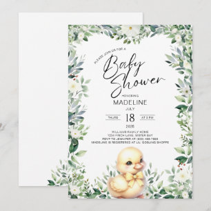 Cute Anka med Bow Baby Shower-inbjudan Inbjudningar