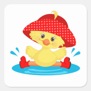Cute anka med hatt fyrkantigt klistermärke