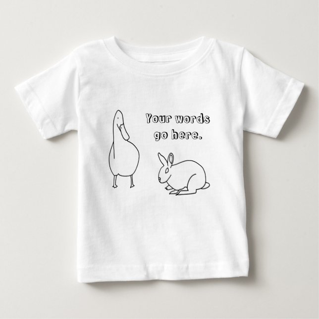 Cute Anka och Rabbit Teckning Dina textskjortor T Shirt (Framsida)