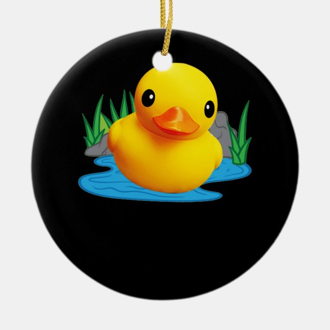 Cute Anka Rubber Duckling 3D-effekt Julgransprydnad Keramik (Framsidan)