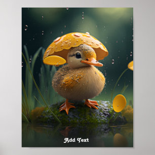 Cute Anka under Gult Paraplla i Rain Nursery Poster