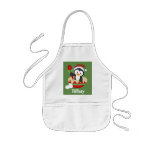 Cute anpassade Julgräddbagge Pingvinapron Barnförkläde
