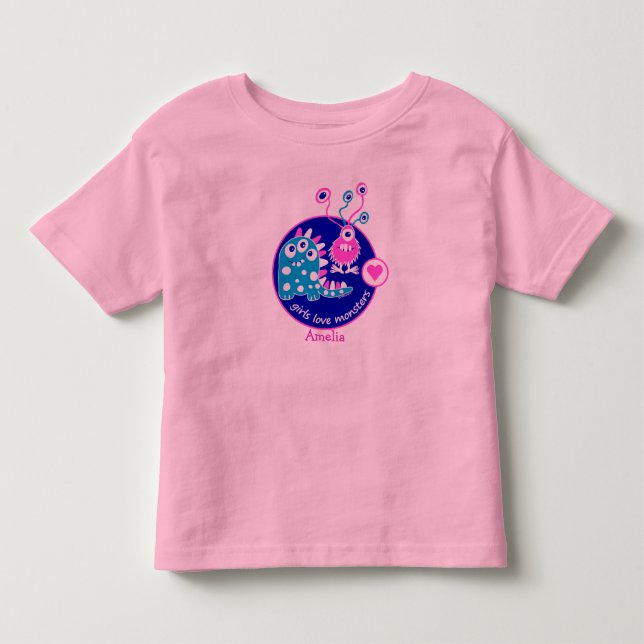 Cute Anpassade Lilla Rosa Girl Monsters Tee (Framsida)