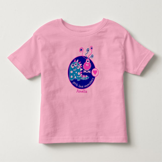 Cute Anpassade Lilla Rosa Girl Monsters Tee Shirt (Framsida)