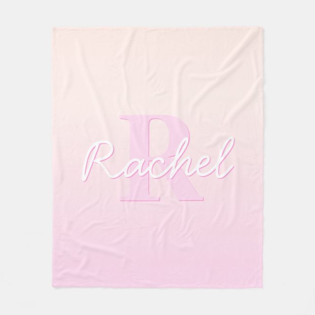 Cute Anpassade Monogram | Peach & Rosa Ombre Fleecefilt (Framsidan)