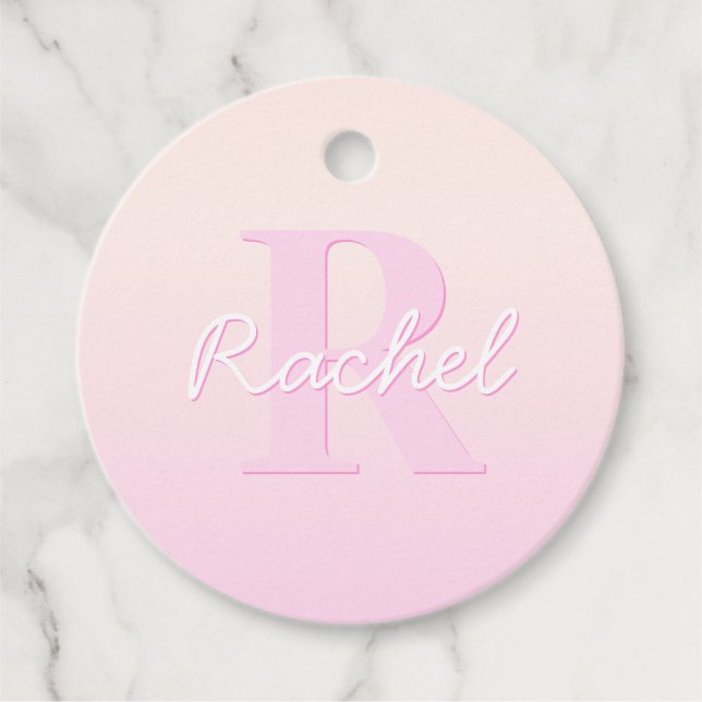Cute Anpassade Monogram | Peach & Rosa Ombre Gåvor Etiketter (Framsida)
