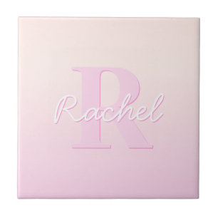 Cute Anpassade Monogram Peach & Rosa Ombre Kakelplatta