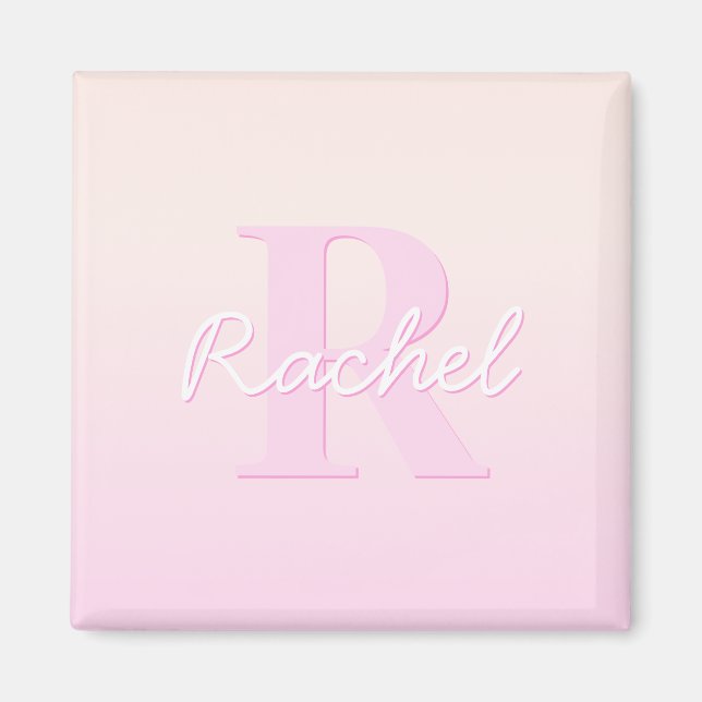 Cute Anpassade Monogram | Peach & Rosa Ombre Magnet (Framsidan)