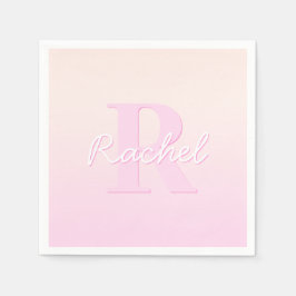 Cute Anpassade Monogram | Peach & Rosa Ombre Pappersservett
