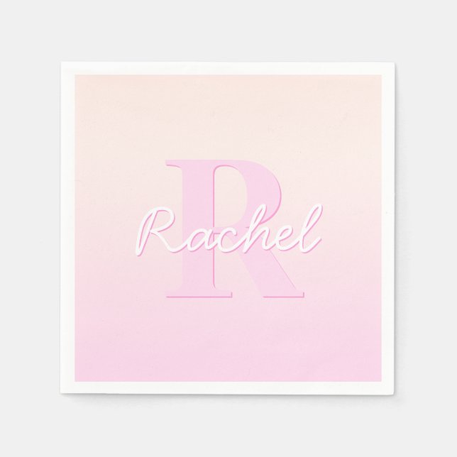 Cute Anpassade Monogram | Peach & Rosa Ombre Pappersservett (Framsidan)
