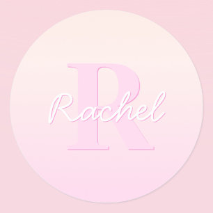 Cute Anpassade Monogram Peach & Rosa Ombre Runt Klistermärke