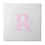 Cute Anpassade Monogram | Rosa Ombre & Grått Kakelplatta<br><div class="desc">Utformningen av cute- och gigantiga monogram,  anpassa som du vill.</div>