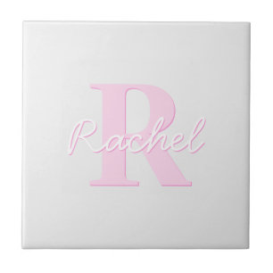 Cute Anpassade Monogram Rosa Ombre & Grått Kakelplatta