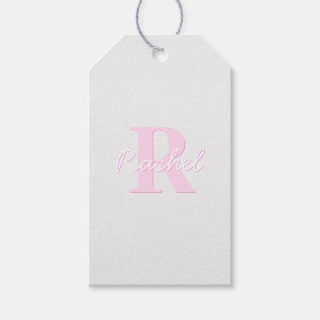 Cute Anpassade Monogram | Rosa Ombre & Grått Presentetikett (Framsidan)