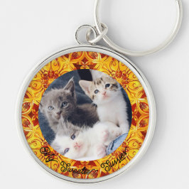 Cute Anpassade Pet Cat Hund Memorial Keychain Rund Silverfärgad Nyckelring