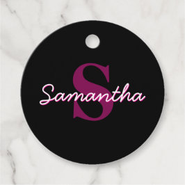 Cute Anpassade Rosa & Black Monogram-skript Gåvor Etiketter