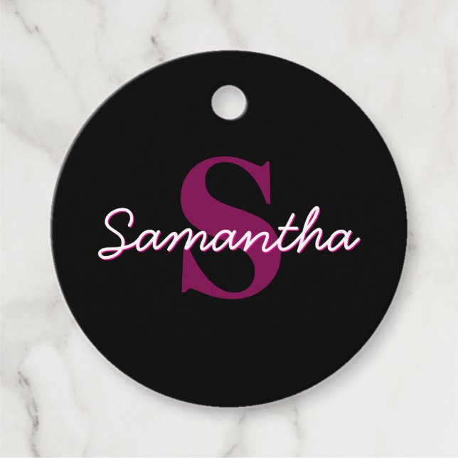 Cute Anpassade Rosa & Black Monogram-skript Gåvor Etiketter (Framsida)