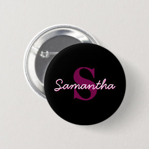 Cute Anpassade Rosa & Black Monogram-skript Knapp