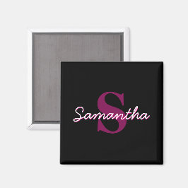 Cute Anpassade Rosa & Black Monogram-skript Magnet