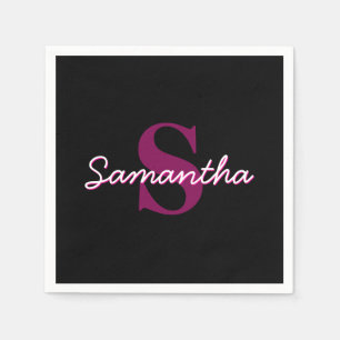 Cute Anpassade Rosa & Black Monogram-skript Pappersservett