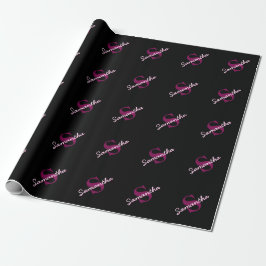 Cute Anpassade Rosa & Black Monogram-skript Presentpapper