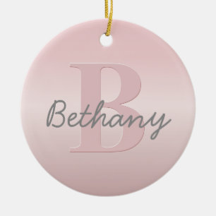 Cute Anpassade Rosa Monogram och ditt namnskript Julgransprydnad Keramik