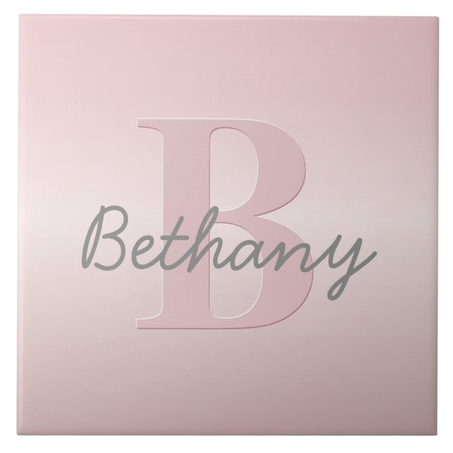 Cute Anpassade Rosa Monogram och ditt namnskript Kakelplatta (Framsidan)
