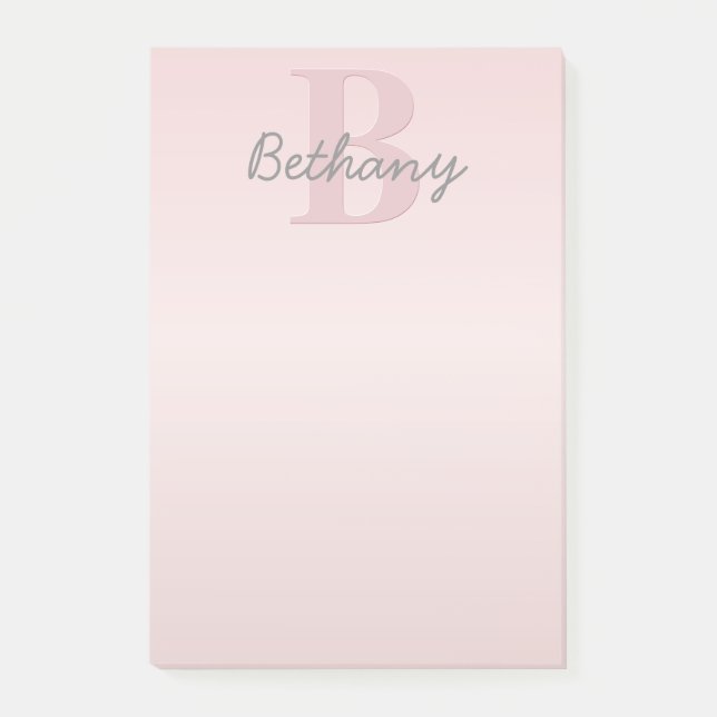 Cute Anpassade Rosa Monogram och ditt namnskript Post-it Block (Framsida)