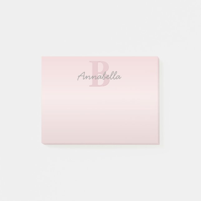 Cute Anpassade Rosa Monogram och ditt namnskript Post-it Block (Framsida)