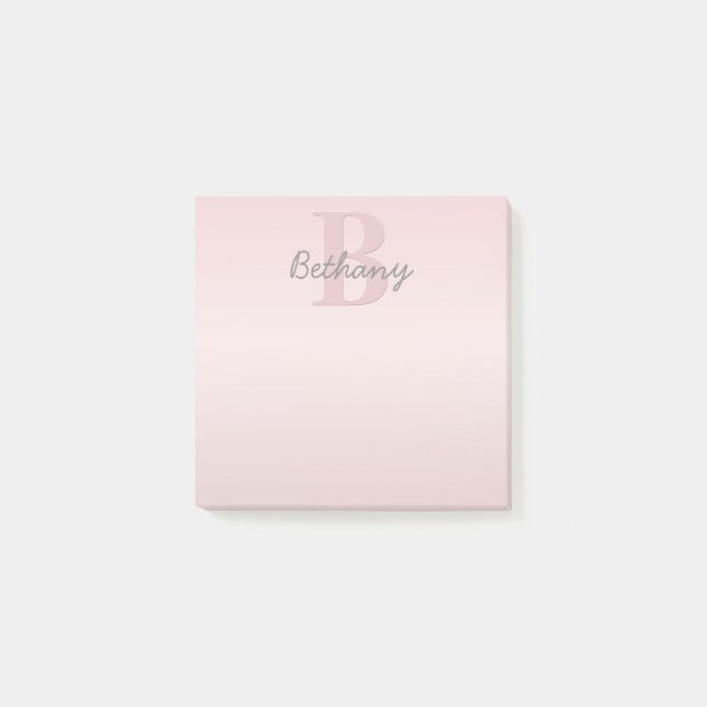 Cute Anpassade Rosa Monogram och ditt namnskript Post-it Block (Framsida)