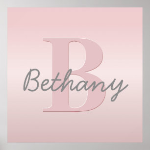 Cute Anpassade Rosa Monogram och ditt namnskript Poster